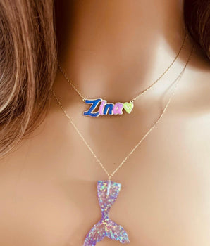 Set of 2 18KT Gold Customizable Name and Crytal Mermaid Tail Necklaces | Ladies Gold Necklace | ZS Jewelry