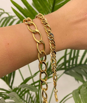 Set of 2 18KT Gold Link Chain Bracelets | Ladies Gold Bracelet | ZS Jewelry