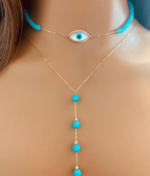 Set of 2 18KT Gold Opal Eye Fairouz Choker and Fairouz Necklaces | Ladies Gold Necklace | ZS Jewelry
