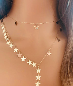 Set of 2 18KT Gold Stars Necklaces | Ladies Gold Necklace | ZS Jewelry