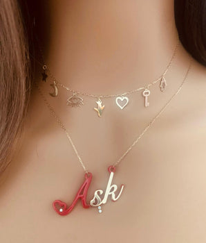 Set of 2 18KT Gold Multi-Pendants and Resin Red "Ask" with Zircon Necklaces | Ladies Gold Necklace | ZS Jewelry