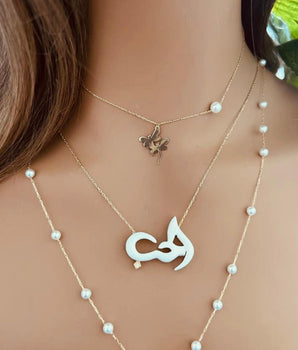 Set of 3 18KT Gold Dragonfly with Pearl, Resin "Love" with Diamonds, and Pearl Station Necklaces | Ladies Gold Necklace | ZS Jewelry