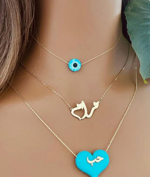 Set of 3 18KT Gold Opal Eye, Customizable Pendant, and Resin Heart "Love" with Diamond Necklaces | Ladies Gold Necklace | ZS Jewelry
