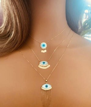 Set of 3 18KT Gold Opal Eye Necklaces | Ladies Gold Necklace | ZS Jewelry