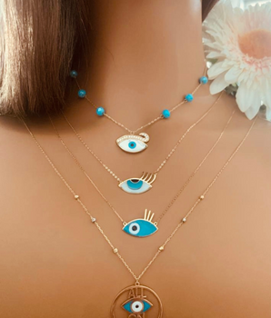 Set of 4 18KT Gold Opal and Enamel Evil Eyes Necklaces | Ladies Gold Necklace | ZS Jewelry
