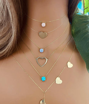 Set of 6 18KT Gold Hearts and Crystals Necklaces | Ladies Gold Necklace | ZS Jewelry